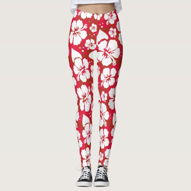 Hibiscus Flowers Pattern Leggings (Front)