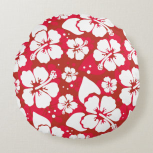Hibiscus Flowers Pattern Round Cushion