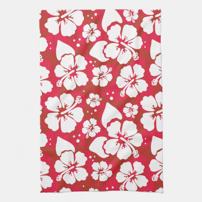 Hibiscus Flowers Pattern Tea Towel (Vertical)