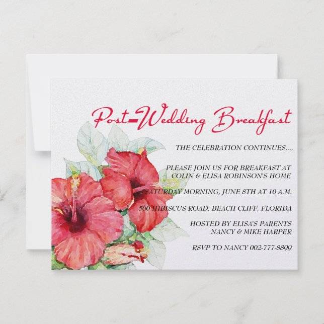 Hibiscus Flowers Post-Wedding Breakfast or Brunch Invitation (Front)