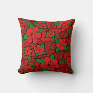 Hibiscus Flowers Red Cushion