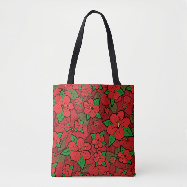 Hibiscus Flowers Red Tote Bag (Front)