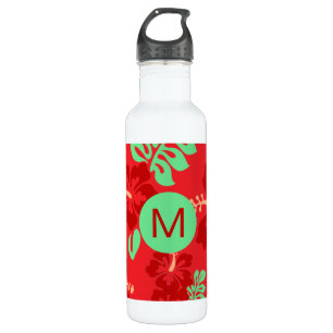 Hibiscus Flowers Red Troical Pattern Monogram 710 Ml Water Bottle
