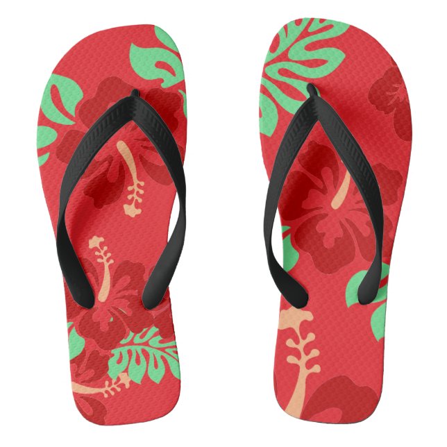 Hibiscus Flowers Ted Tropical Pattern Flip Flops (Footbed)