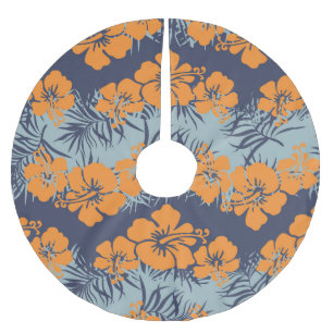 Hibiscus Flowers: Vintage Floral Wallpaper Brushed Polyester Tree Skirt