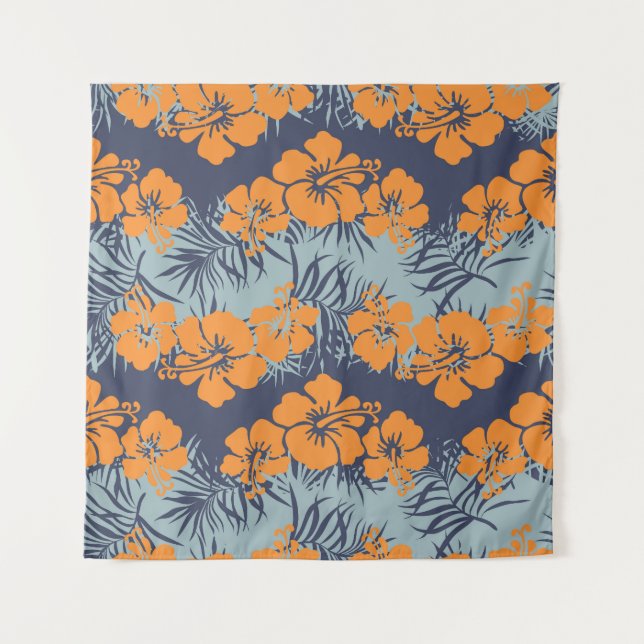 Hibiscus Flowers: Vintage Floral Wallpaper Tapestry (Front)