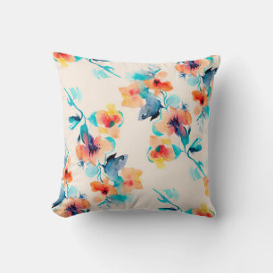 Hibiscus flowers watercolor illustration pattern cushion