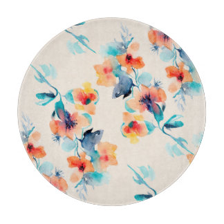 Hibiscus Flowers: Watercolor Illustration Pattern Cutting Board