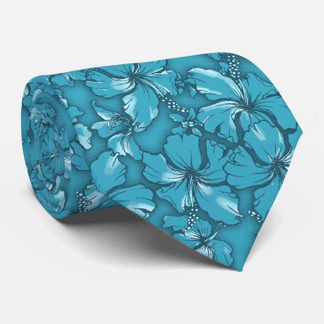 Hibiscus Garden Floral Hawaiian Two-sided Printed Tie (Rolled)