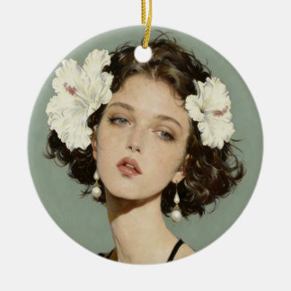Hibiscus Girl Ceramic Ornament