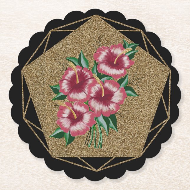 Hibiscus gold paper coaster (Front)