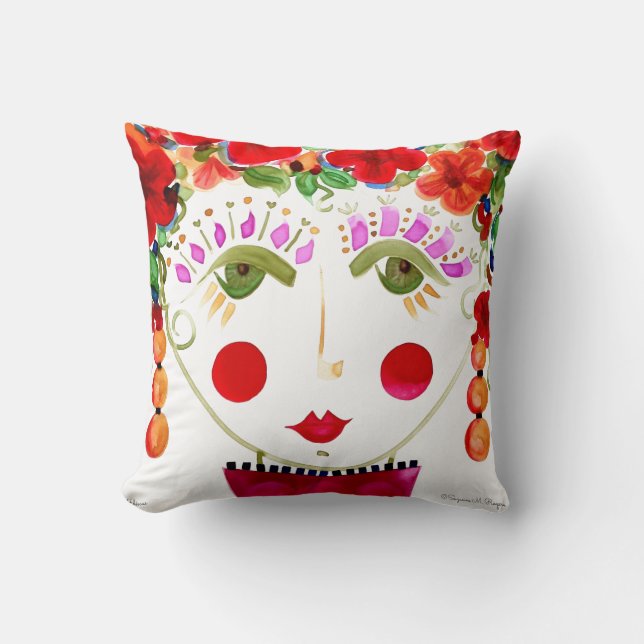 Hibiscus - Gypsy Garden Girl Cotton Pillow (Front)