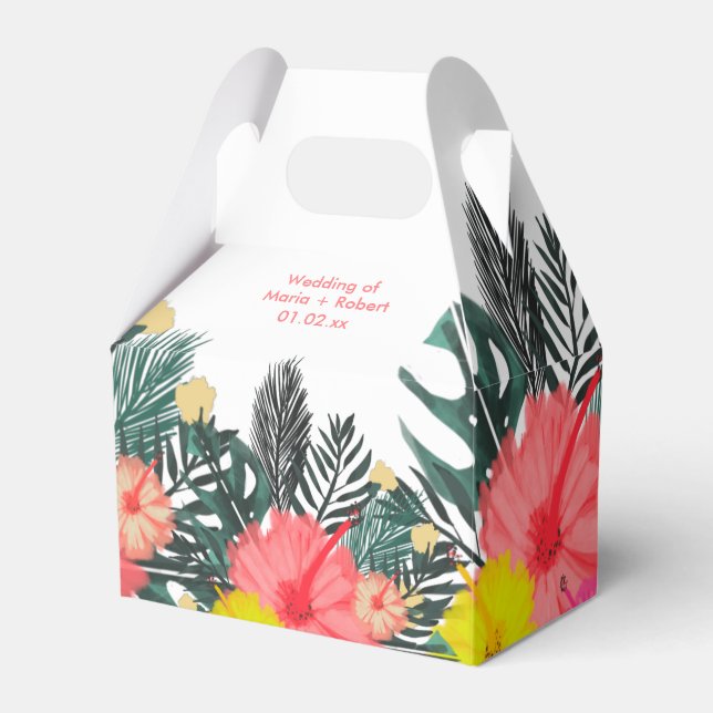Hibiscus Hawaii Tropical Hand Drawn Bright Wedding Favour Box (Front Side)