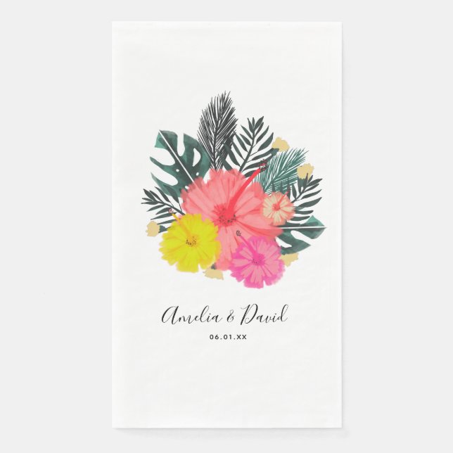Hibiscus Hawaii Tropical Hand Drawn Floral Wedding Napkin (Front)