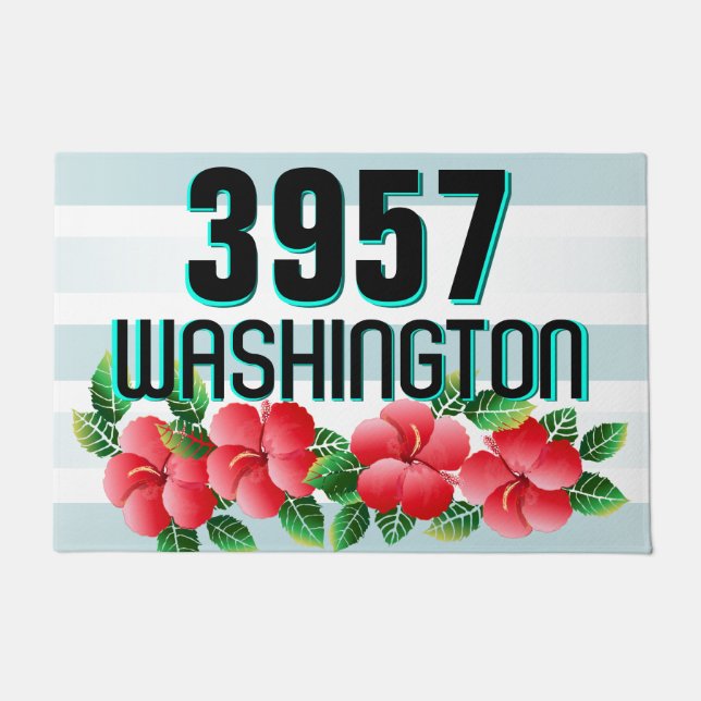 Hibiscus Hawaiian Tropical Address Doormat (Front)