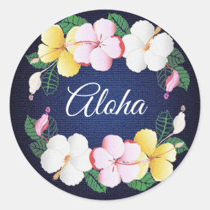 Hibiscus Hawaiian Tropical Floral Classic Round Sticker