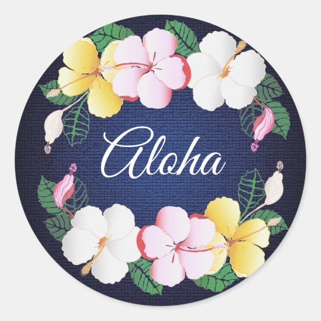 Hibiscus Hawaiian Tropical Floral Classic Round Sticker (Front)
