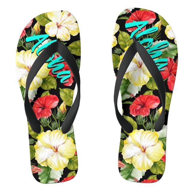 Hibiscus Hawaiian Tropical Floral | Personalised Flip Flops (Footbed)