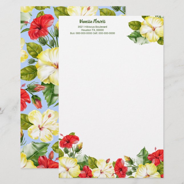 Hibiscus Hawaiian Tropical Floral Stationery (Front/Back)