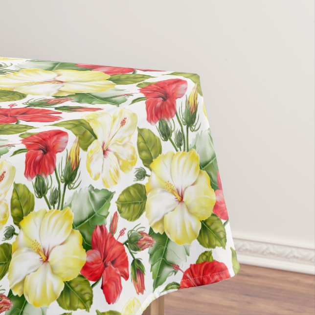 Hibiscus Hawaiian Tropical Floral Tablecloth (In Situ)
