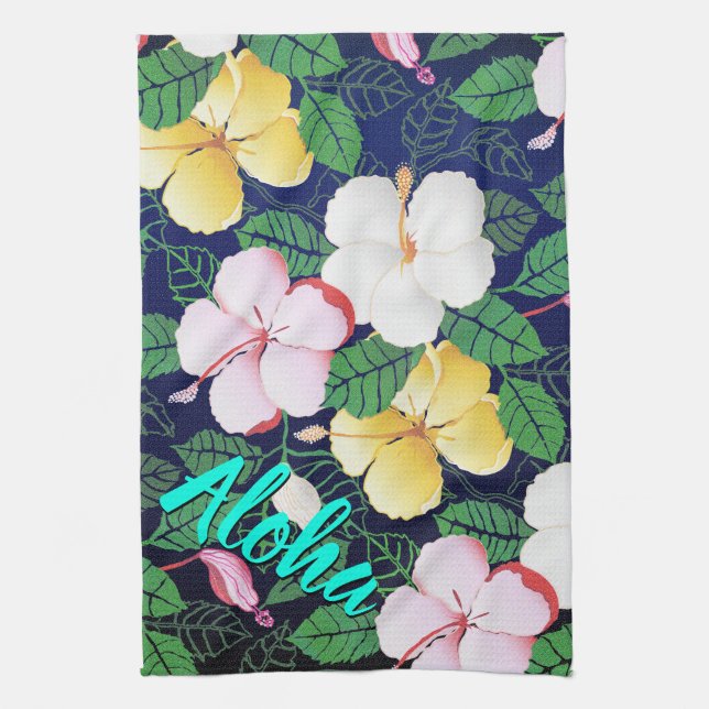 Hibiscus Hawaiian Tropical Floral Tea Towel (Vertical)