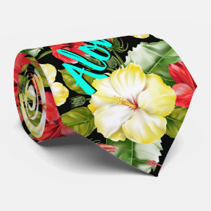 Hibiscus Hawaiian Tropical Floral Tie