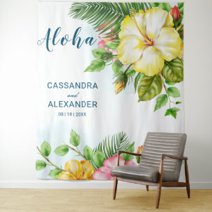 Hibiscus Hawaiian Tropical Floral Wedding Backdrop Tapestry