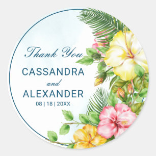 Hibiscus Hawaiian Tropical Floral Wedding Classic Round Sticker