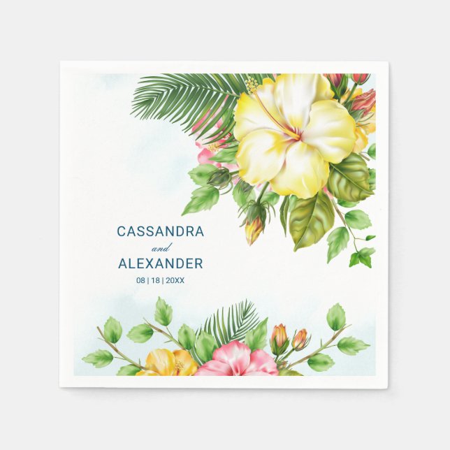 Hibiscus Hawaiian Tropical Floral Wedding Napkin (Front)