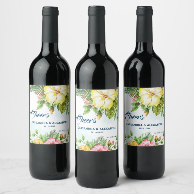 Hibiscus Hawaiian Tropical Floral Wine Label (Bottles)