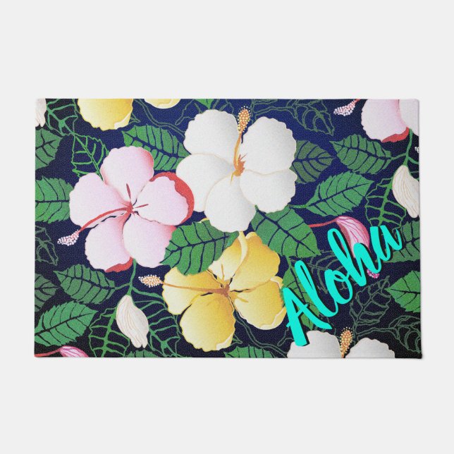 Hibiscus Hawaiian Tropical Foral Doormat (Front)