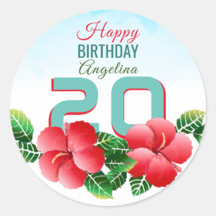 Hibiscus Hawaiian Tropical Personalised Birthday Classic Round Sticker