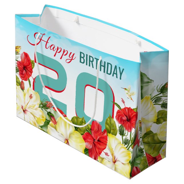 Hibiscus Hawaiian Tropical Personalised Birthday Large Gift Bag (Back Angled)