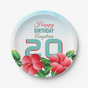 Hibiscus Hawaiian Tropical Personalised Birthday Paper Plate