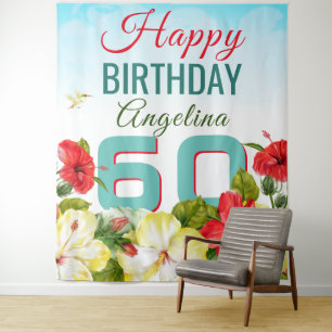 Hibiscus Hawaiian Tropical Personalised Birthday Tapestry
