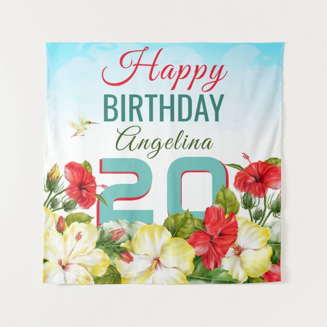 Hibiscus Hawaiian Tropical Personalised Birthday Tapestry (Front)