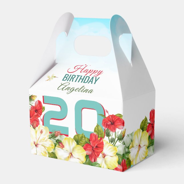 Hibiscus Hawiian Tropical | Personalise Birthday Favour Box (Front Side)
