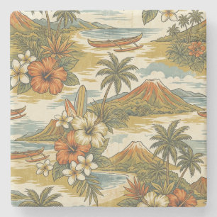 Hibiscus Island Hawaiian Scenic - Gold and Orange Stone Coaster