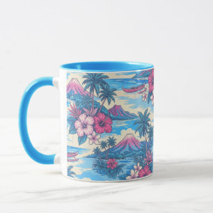 Hibiscus Island Hawaiian Scenic- Pink and Blue Mug