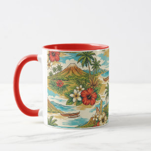 Hibiscus Island Hawaiian Scenic- Red  Mug