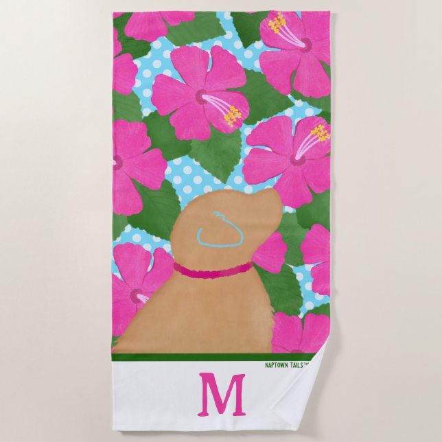 Hibiscus Island Yellow Dog  Beach Towel (Front)