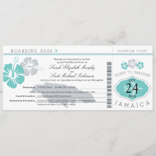 Hibiscus Jamaica Boarding Pass Wedding Invitation