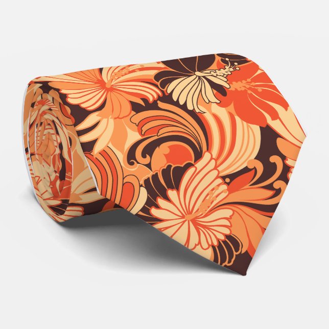 Hibiscus Jungle Floral Hawaiian Tie (Rolled)