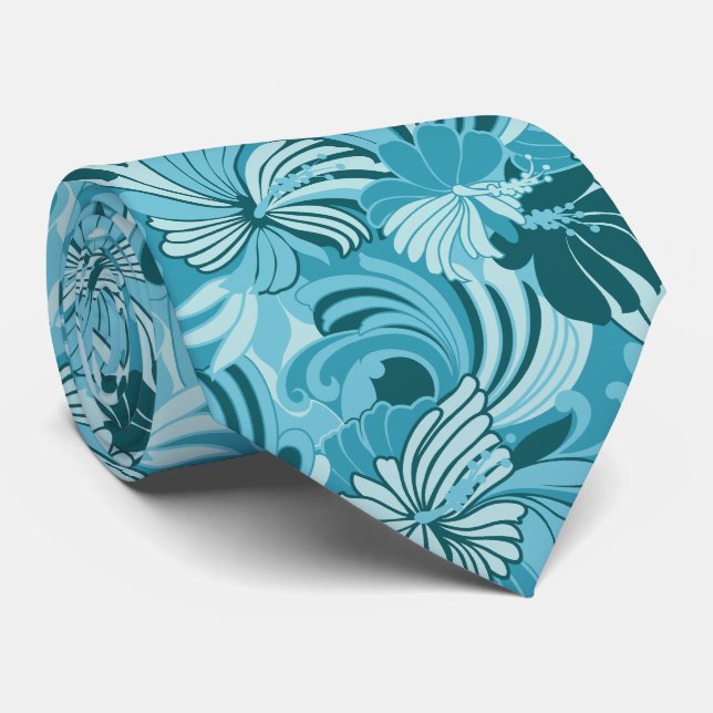 Hibiscus Jungle Floral Hawaiian Two-sided Printed Tie (Rolled)