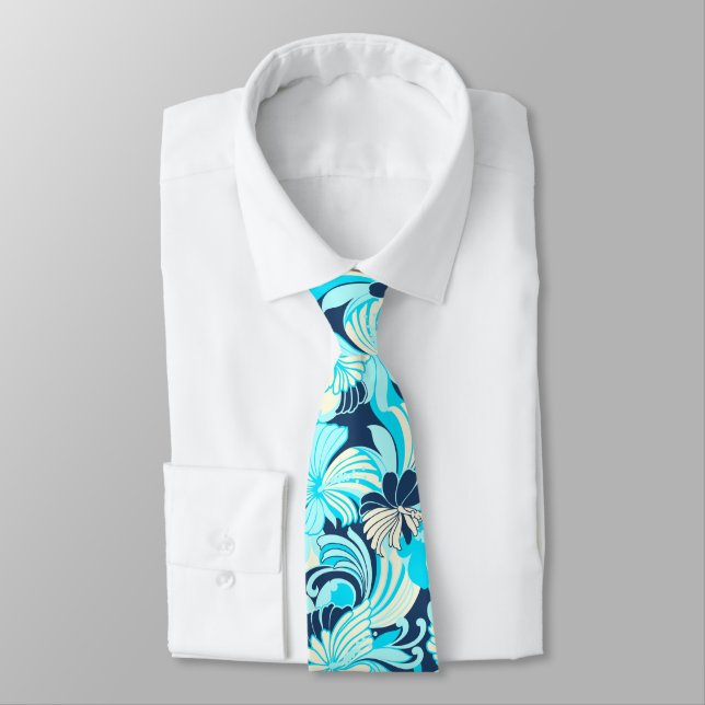 Hibiscus Jungle Floral Hawaiian Two-sided Printed Tie (Tied)