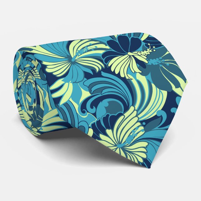 Hibiscus Jungle Floral Hawaiian Two-sided Printed Tie (Rolled)