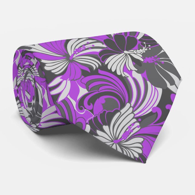 Hibiscus Jungle Floral Hawaiian Two-sided Printed Tie (Rolled)