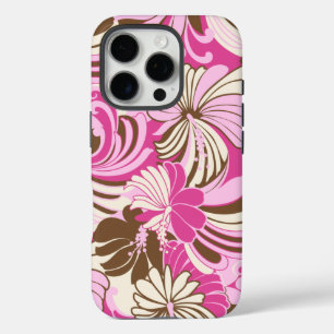 Hibiscus Jungle Hawaiian Pink And Brown iPhone 16 Pro Case