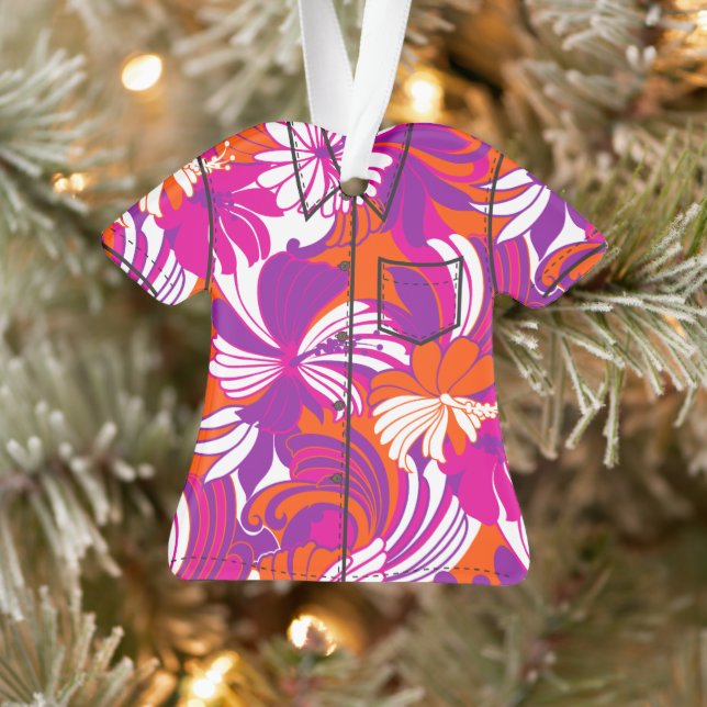 Hibiscus Jungle Hawaiian Tropical Aloha Shirt Ornament (Tree)