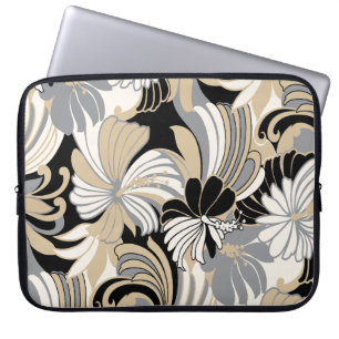 Hibiscus Jungle Hawaiian Tropical Black Wetsuit Laptop Sleeve